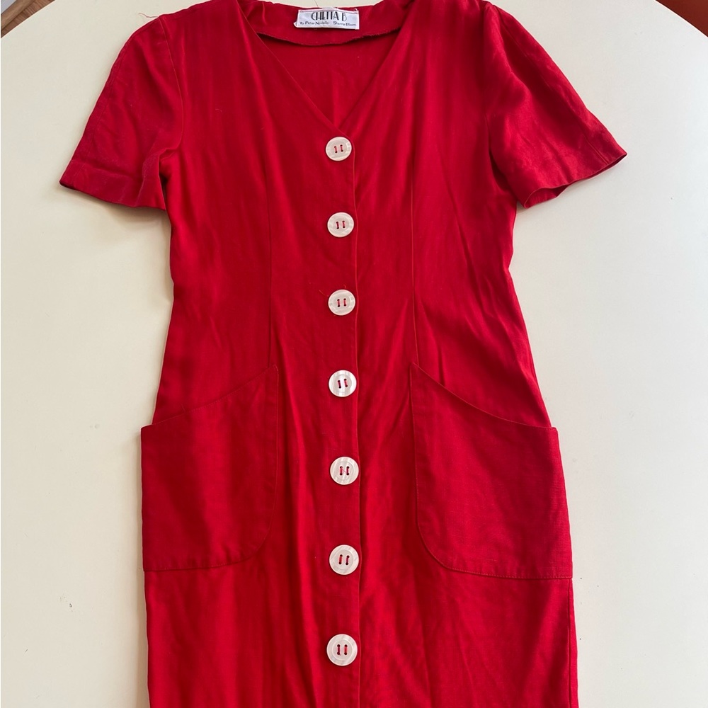 Red linen dress
